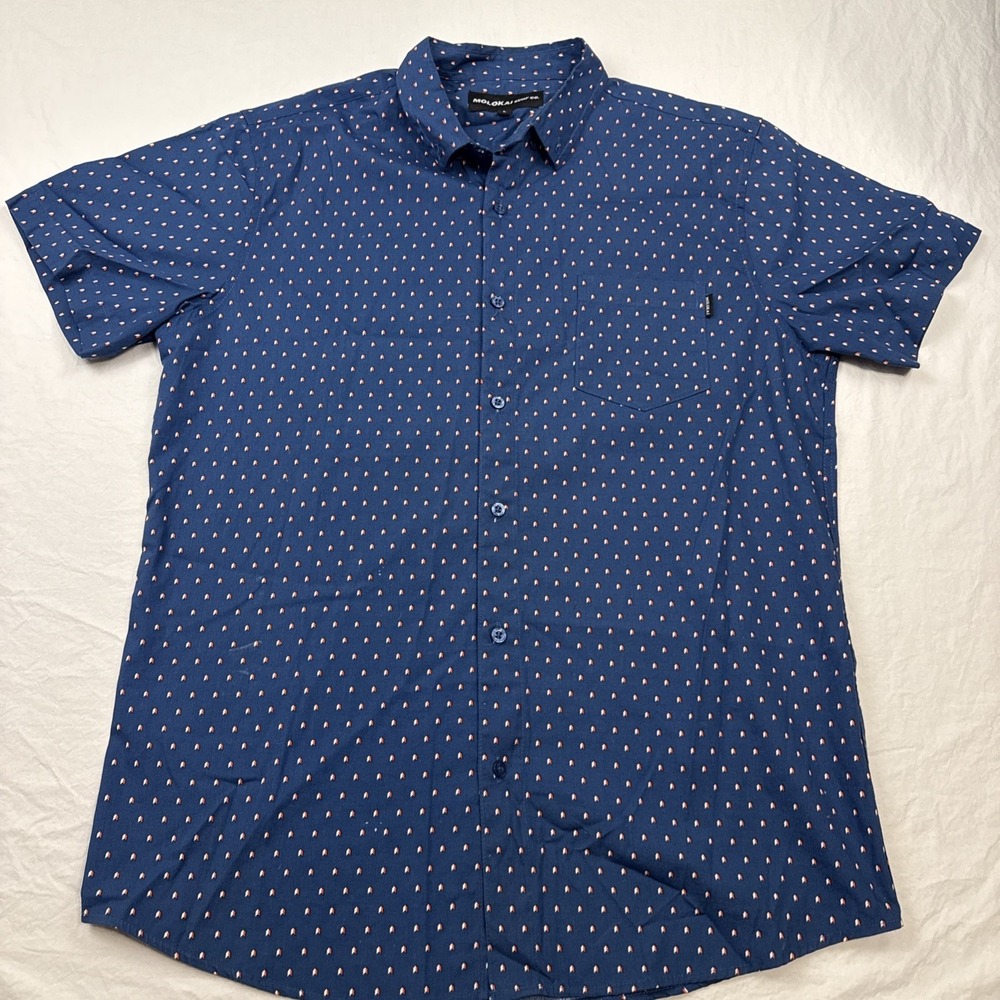Molokai Surf Co. MENS LARGE NAVY AOP GEOMETRIC Short Sleeve Button Shirt